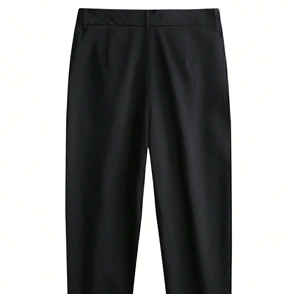 Black Casual Mens Solid Slant Pocket Suit Pants - Picture 2 of 4